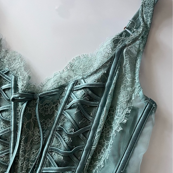 Victorias Secret • Dream Angels Mint Green Lace Sheer Corset Unlined - Picture 5 of 11